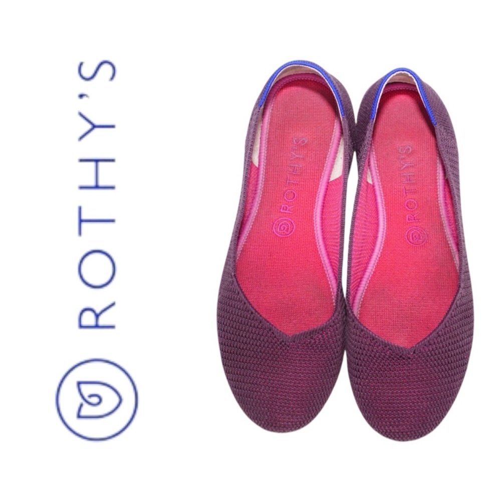 Rothy's Plum Knit Ballet Flats with Pink Insole